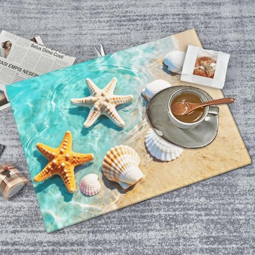 Ocean Sea Dish Drying Mat for Summer Kitchen Counter, Microfiber Absorbent Beach Dish Draining Mat Extra Large 18"x24" - color: Sea