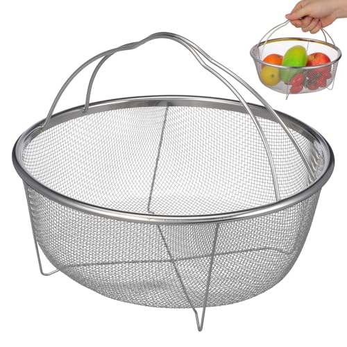 Unomor 9" Stainless Steel Fryer Basket – Mesh Deep Fry Strainer with Handle & Feet for Oil Draining, Steaming Veggies, Pasta, Eggs; Round Wire Insert Fits Most Pots for Home & Party Cooking
