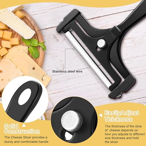 Boao 2 Pack Wire Cheese Slicer Stainless Steel Handheld Cheese Cutter Angle Adjustable Shaver Replacement Kitchen Cooking Tool for Mozzarella Cheddar Gruyere(Black) - color: Black