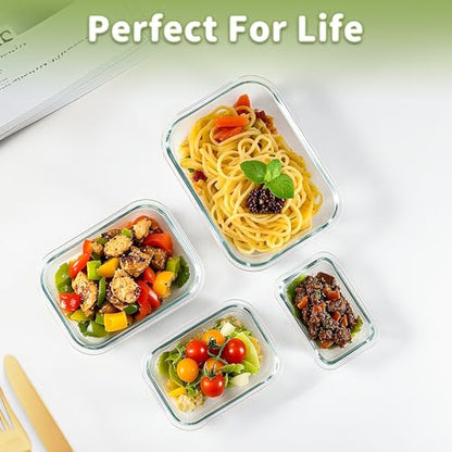 8 Pack Borosilicate Glass Food Storage Containers with Lids, Glass Meal Prep Containers, Airtight Bento Lunch Boxes with Snap Locks, Oven, Freezer and Dishwasher Safe, BPA Free, Kitchen Storage Set - color: Deep Black
