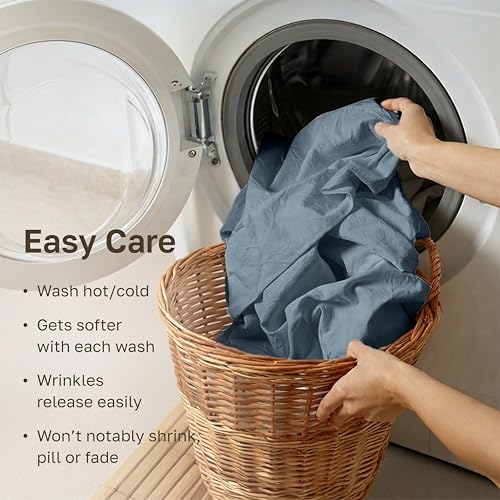 California Design Den Egyptian Percale Sheet Set Full Size - Certified 100% Egyptian Cotton, Lightweight Percale Cotton Sheets Full Size, Deep Pockets, Crisp & Durable Luxury Bedding Set - Slate Blue - color: Slate Blue, size: Full