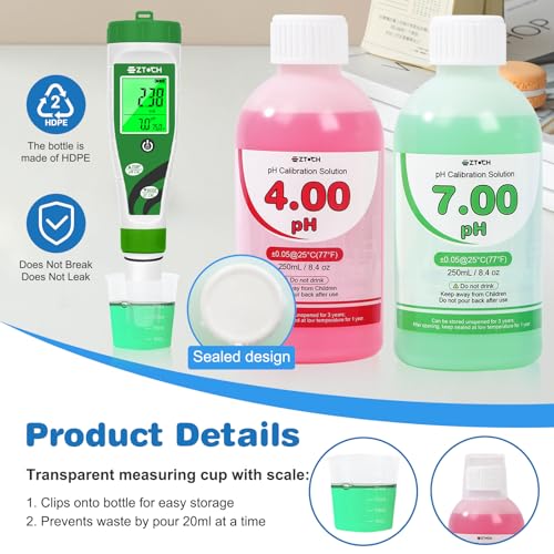 Food pH Meter for Canning with pH 4.00 pH 7.00 Calibration Solution Each 8.4oz /250ml, pH Tester for Dough, Brewing, Fermentation