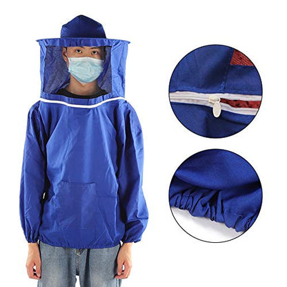 Beekeeping Tools Suits,Breathable Adult Anti Bee Veil Suit Beekeeping Protective Clothing Beekeeper Protective Outfit Upper Body Beekeeping Jacket with Veil Hood Ventilated (Blue) - color: Blue