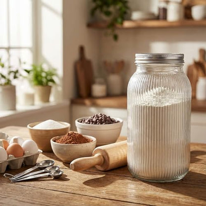 WELLIFE 64 OZ Mason Jars, 3 Pack Wide Mouth Mason Jars for Pickling, Canning, Fermenting and Food Storage, Microwave & Dishwasher Safe - color: Clear Stripe Mason Jars 64oz-3Pcs