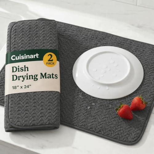 Cuisinart Dish Drying Mat for Kitchen Counter - 2-Pack XL 18x24 Ultra Absorbent Microfiber Dish Mat - Fast Drying, Machine Washable, Foldable Countertop Pad - Safe for Granite & Quartz - color: Geostripe Dark Gray