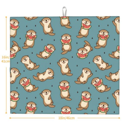 Cute Otters Watermelon Dish Drying Mats for Kitchen Counter, Super Absorbent Microfiber Drainer Pad, Washable Reversible Appliance Protector, Everyday Kitchen Must-Have, 16x18 Inch - color: Cute Otters Watermelon