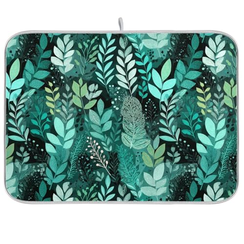 Dish Drying Mat for Kitchen Counter Mint Mode Green Floral Leaves Boho Absorbent Drying Dish Mat 16×18 inch Dish Rack Pad Coffee Mat for Sink Dishes Under Rack - color: multicolored.10, size: 16x18in
