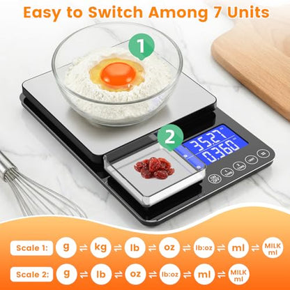 KKZ 0.001oz/33lb Kitchen Scale, Dual Platform Food Scale Grams and Ounces for Weight Loss Baking Cooking Meal Prep Sourdough Bread, Stainless Steel - size: AAA battery version