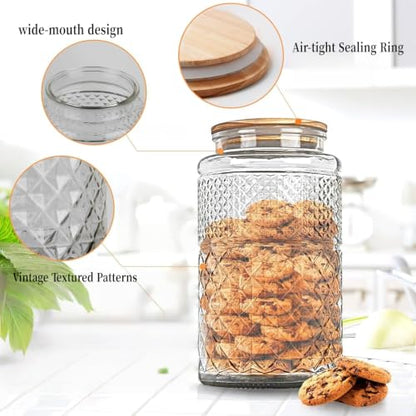 Prettidecor 1 Gallon Large Airtight Glass Storage Jars with Bamboo Lid, Kitchen Pantry Bathroom Laundry Room Organizer Canisters for Flour Rice Sugar Pasta Coffee Bean Cookies Popcorn Bath Salts