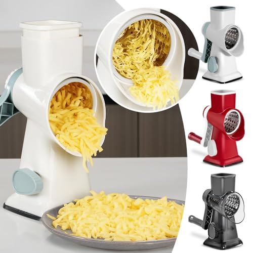 3 in 1 Manual Vegetable Cutter Machine with Stainless Steel Changeable Blades Rotary Cheese Grater Kitchen Tool Potato Slicer Shredder Nuts Chocolate Chopper (Transparent black)