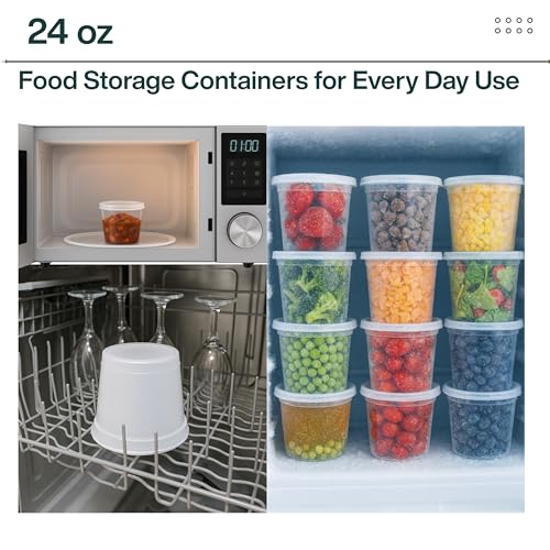 24oz [240 set] Heavy Duty Plastic Deli Container | BPA-Free Food Storage with Airtight Leak‑Proof Lids | Microwave, Freezer & Dishwasher Safe – Stackable, Bulk Reusable Soup & Meal Prep Tub
