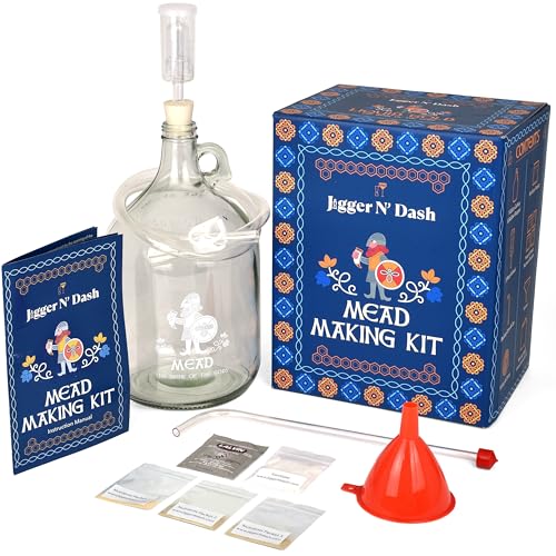 Jigger N' Dash Mead Making Kit - Reusable Do-It-Yourself Honey Mead Making Kit - Mead Kit Complete - All the Mead Supplies You Need Makes 1 Gallon of Mead – Mead Brewing Kit Home Brewing Starter Sets