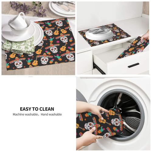 Sugar Skulls Guitars Cacti Dish Drying Mats for Kitchen Counter, Super Absorbent Microfiber Drainer Pad, Washable Reversible Appliance Protector, Everyday Kitchen Must-Have, 16x18 Inch - color: Sugar Skulls Guitars Cacti