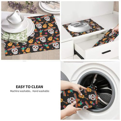 Sugar Skulls Guitars Cacti Dish Drying Mats for Kitchen Counter, Super Absorbent Microfiber Drainer Pad, Washable Reversible Appliance Protector, Everyday Kitchen Must-Have, 16x18 Inch - color: Sugar Skulls Guitars Cacti