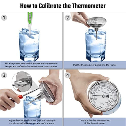 NPT 1/2 Brewing Dial Thermometer - Stainless Steel Kettle Thermometer with 3" Large Dial (0-220F / -10-100C)