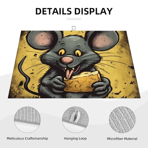 Rat Eats A Piece Of Cheese Dish Drying Mat For Kitchen Counter Absorbent Reversible Drying Mats Microfiber Kitchen Countertop Protector Dishes Drying Pad Extra Large 18"X24" Dish Mat