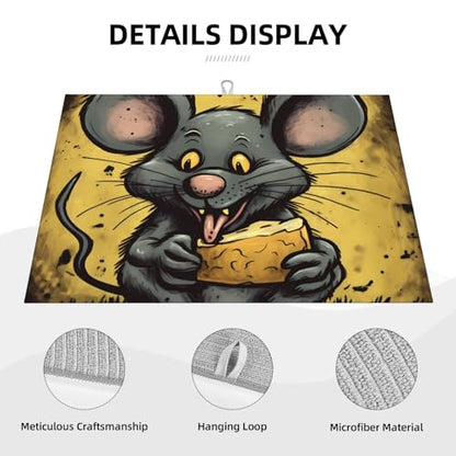 Rat Eats A Piece Of Cheese Dish Drying Mat For Kitchen Counter Absorbent Reversible Drying Mats Microfiber Kitchen Countertop Protector Dishes Drying Pad Extra Large 18"X24" Dish Mat
