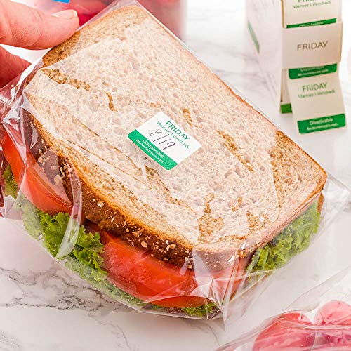 Restaurantware RW Smart 1 Inch x 1 Inch Food Rotation Labels 500 Dissolvable Food Safety Labels - Premium Trilingual Green Paper Day Of The Week Labels For Food Storage Or Prep Friday - style: Friday