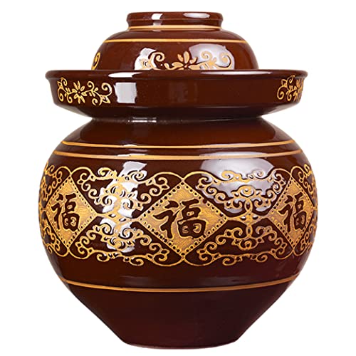 Thickened Ceramic Fermentation Crock Pickling Pot,Traditional Chinese Porcelain Pickle Jar,Fermenting Jar with Water Seal Airlock Lid Stoneware Fermenter for Kimchi 8KG - size: 8KG