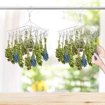 4-Pack Herb Drying Rack, Space Saving 40 Clips Stainless Steel Herb Drying Rack Hanging for Fresh Herbs, Flowers & Tea, Rustproof Over-the-Sink or Wall Mount for Garden, Kitchen & Craft Room