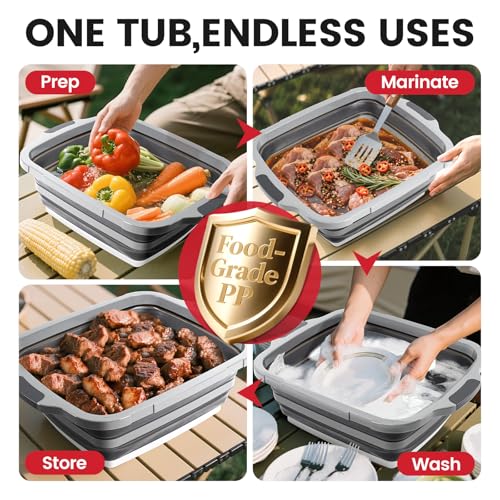 BBQ Prep Tub 3-IN-1 Large 16L Collapsible Cutting Board with Locking Lid for Meal Prep Marinating Food, Camping Sink with Colander, Dish Basin, Storage Blanket for Camping Picnic BBQ, Black - color: Black 16L