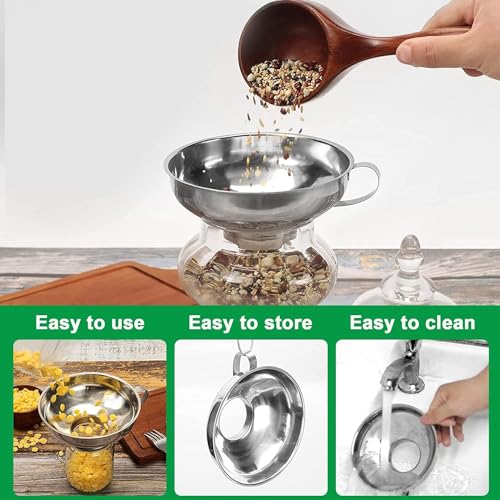 Stainless Steel Wide Mouth Funnel Rust Resistant Canning Funnel Kitchen Cooking Jars Funnel with Handle for Liquids and Solids (S)