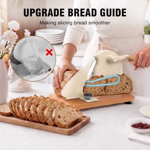 vanerepok Manual Bread Slicer Adjustable Thickness for Homemade Sourdough | Hand Crank Bread Cutter with Scale & Stable Suction Cups & Wood Base for Even Slicing Perfect Baking Gift for Home Bakers - color: Deep Cream