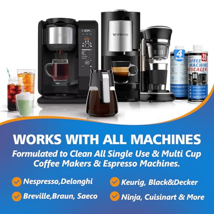 4 Pack Coffee Machine Descaler Descaling Solution -16 Uses,Descaling Solution for Descaling Solution for Keurig, Nespresso, Delonghi,Espresso Machines - size: 64 oz-Liquid