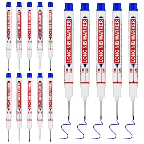 15 PCS Long Head Deep Hole Marker Pens,20mm Long Nib Marker,Longs Nose Markers,Waterproof Construction Markers Marking Tool,Permanent Markers Carpenter Ink marker Pens,Metal marking Pens,Blue - color: 15PCS-20MM Blue