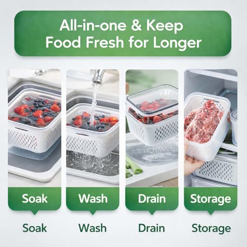 4-in-1 Produce Saver Containers - Fresh Berry Keeper with Removable Colander & Airtight Lid - Stackable Fruit and Vegetable Fridge Organizer Bins - BPA-Free Plastic Food Storage (3pcs) - color: 3pcs