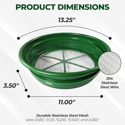 SE 13.25 Inch Wide Stackable Classifier Gold Prospecting Pan Set - Includes 1/2" 1/4" 1/8" 1/12" and 1/20" Stainless Steel Mesh Sifting Pans, Green, 5 Pack - size: 5 Pieces, style: Pans