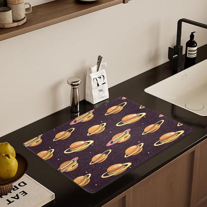 Cheese Burgers Galaxy Dish Drying Mat for Kitchen Counter, Large Drainer Mats with Non-slip Rubber Backed, Dish Drainer Rack Mats for Coffee Maker Coffee Pot - size: 23.6" x 19.7"