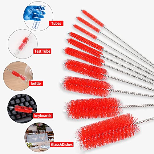CiaraQ Bottle Cleaning Brushes, 8 Inch Nylon Tube Brush Set | Red Cleaner for Narrow Neck Bottles Cups with Hook, Set of 10pcs. - color: Red, size: 8.0 Inch (10pcs)