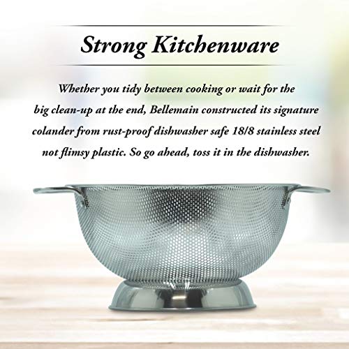 Bellemain 3 Qt Metal Colander with Handle | Pasta, Spaghetti, Berry, Fruit, Vegetable, Kitchen Food Strainer Basket | Premium Stainless Steel Colander Bowl | Pot Drainer for Cooking, Sifter Strainer - size: 3-Quart