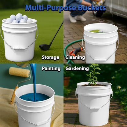 MKS Plastics 5-Gallon Bucket with Airtight Lid – Made in USA, Food Grade BPA Free Plastic, Heavy Duty Multi-Use, Metal Handle with Grip, Stackable Storage – White, 2 Pack - color: 5 Gallon - White, size: 2