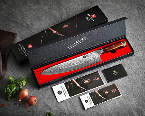 XINZUO 10 Inch Damascus Chef Knife Kitchen Knife Sharp Gyuto Knife Stainless Steel Fashion Professional Chef's Knife with Rosewood Handle - size: 10 inch Chef Knife