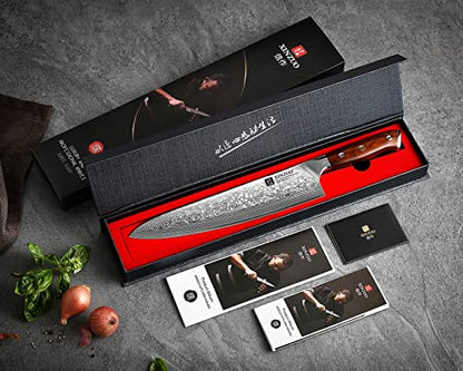 XINZUO 10 Inch Damascus Chef Knife Kitchen Knife Sharp Gyuto Knife Stainless Steel Fashion Professional Chef's Knife with Rosewood Handle - size: 10 inch Chef Knife