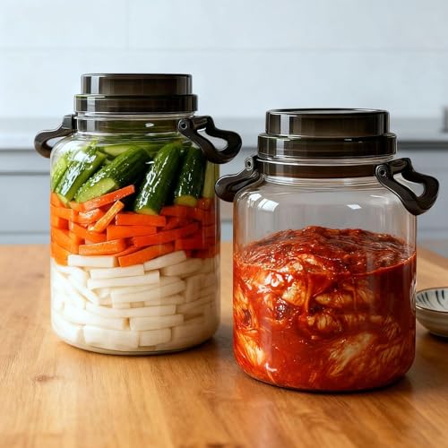 Pickle Jar, 5L Large Pickle Jar With Detachable Press And Handle, Chinese Japanese Korean Pickled Vegetables Container