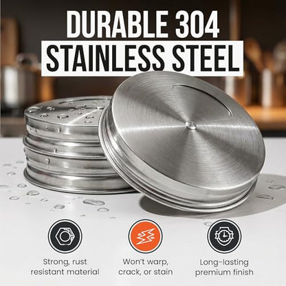 Mason Jar Shaker Lids Stainless Steel – Adjustable Spice & Seasoning Dispenser Tops for Regular Mouth Ball Canning Jars (6 Pack) - style: Regular Mouth