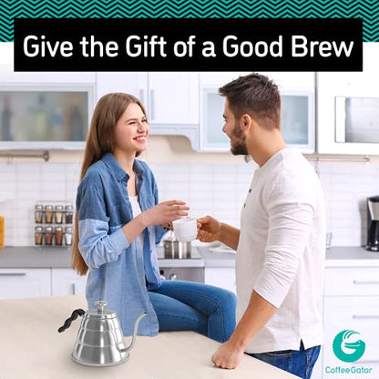 Coffee Gator Gooseneck Kettle with Thermometer - 40oz Premium Stainless Steel Pour Over Coffee Maker Kettles, Stove Top, w/Precision Drip Spout, for Drip Coffee, French Press, Tea Kettle, 5 Cup, 1.2L - size: 40 fl oz