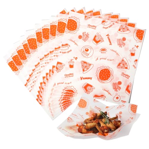 Fit Meal Prep [250 Sheets] 12x12" Deli Paper Sheets, Orange Dry Waxed Paper, Waterproof Sandwich Wrapping, Grease-Proof Wax Paper for Food Basket, Picnic, Barbecue, Restaurants, Burgers, Fries - color: Orange-Patterned