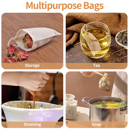 60 Pcs Empty Spice Bags for Cooking Soup, 3x4 In Natural Muslin Drawstring Bag, Reusable Tea Bags for Loose Tea, Small Cheese Cloth Cotton Bag for Straining, Unbleached Cheesecloth Herb Sachet Bag - size: 3x4 IN - 60 PCS