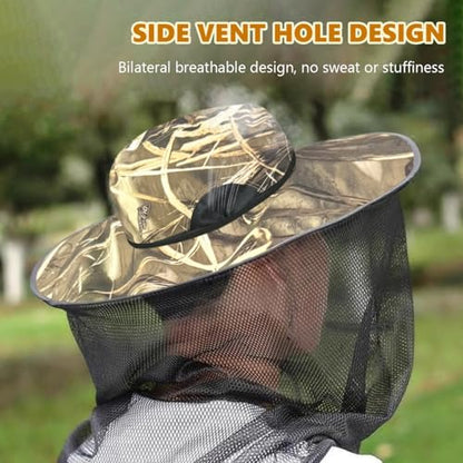 Beekeeping Veil Hat Collapsible Mesh Face Cover Breathable Head Protection (Camouflage)