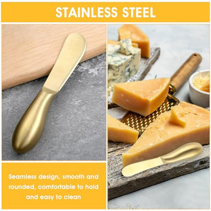 Dimeho 2 Pcs Butter Knife Little Cheese Spreader Knives Stainless Steel Spreader Knife Set Cocktail Knives for Condiments Cheese Charcuterie Board Jam Pastry making and Other Kitchen Daily - color: gold