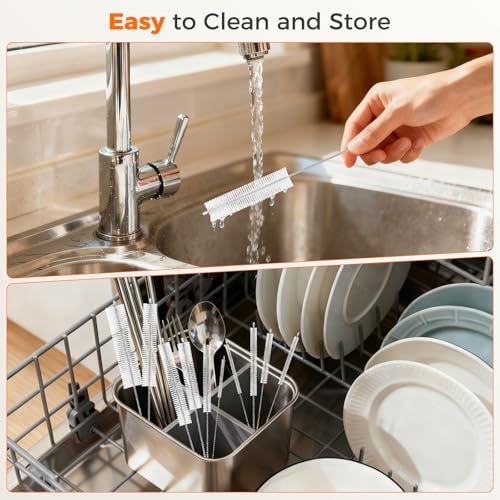10-Packs Long Straw Cleaner Brush Set, 8.7-Inch, Mixed Sizes | Reusable Stainless Steel Cleaning Brush for Metal Straws, Sippy Cups, Tumblers, Small Water Bottle, Kitchen, Tube, Keyboard