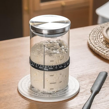 Wissy&Konny Sourdough Starter Jar,2PACK 35OZ Wide Mouth with Ounce Scale line,Date Marked Feeding Band, Thermometer, Sourdough Jar Scraper, Cloth Cover & Stainless Steel Lid Sourdough Starter Kit - color: Steel Lid-2 Pack