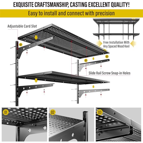 Aecxm 1pack×2 Tier 1.3x3ft Garage Shelving Wall Mounted, 400 lbs Load Capacity,15.6x36inch per Shelf Height Cassette Adjustable Floating Shelves, Black - color: Black, size: 2pack-1.3x3ft