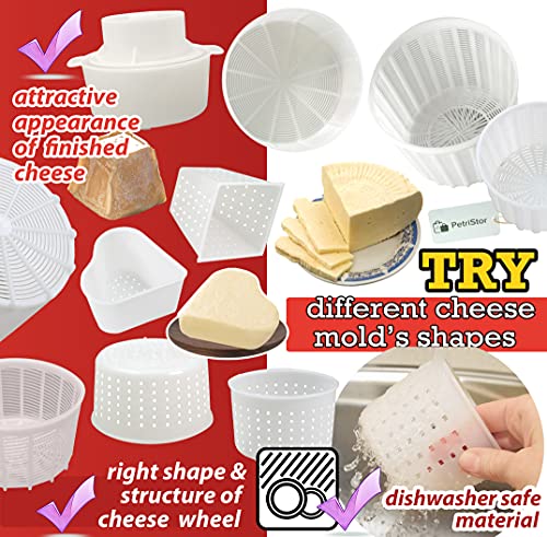 11 pcs Cheese Making Kit Beginners - Soft Cheese Molds + Cheese Mold with a Follower Piston - Cheese Making Supplies - Moldes Para Queso Fresco Casero - Paneer Cream Cheese Form Mold Basket № 2