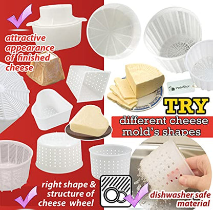 11 pcs Cheese Making Kit Beginners - Soft Cheese Molds + Cheese Mold with a Follower Piston - Cheese Making Supplies - Moldes Para Queso Fresco Casero - Paneer Cream Cheese Form Mold Basket № 2