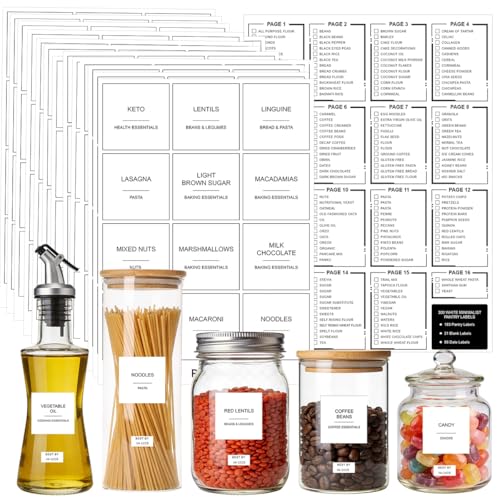 300pcs Pantry Labels for Food Containers, Preprinted Minimalist Waterproof Stickers Removable White Kitchen Food Labels Expiration Date Labels for Organizing Storage Bins Jars Bottles Boxes - color: White